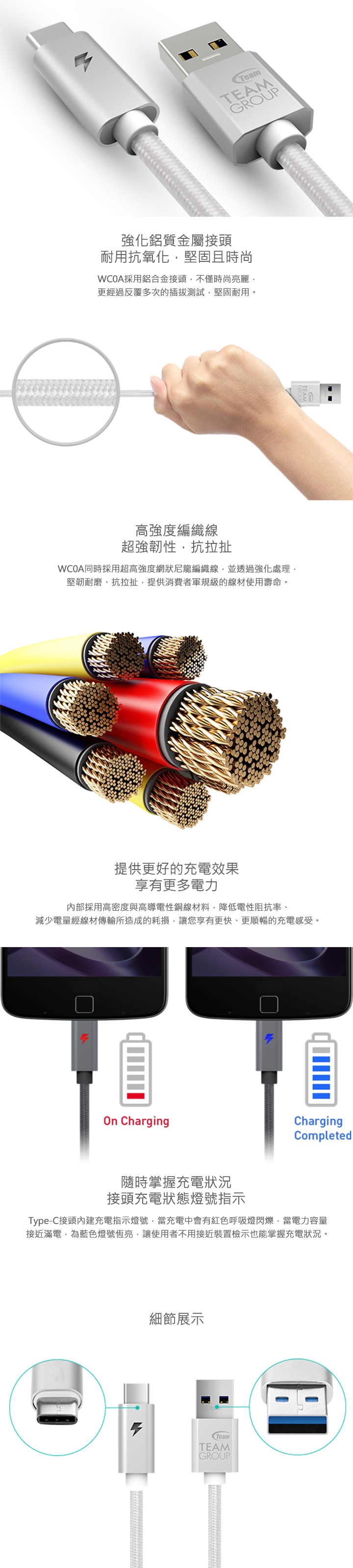 Team WC0A USB Type-C 傳輸充電線