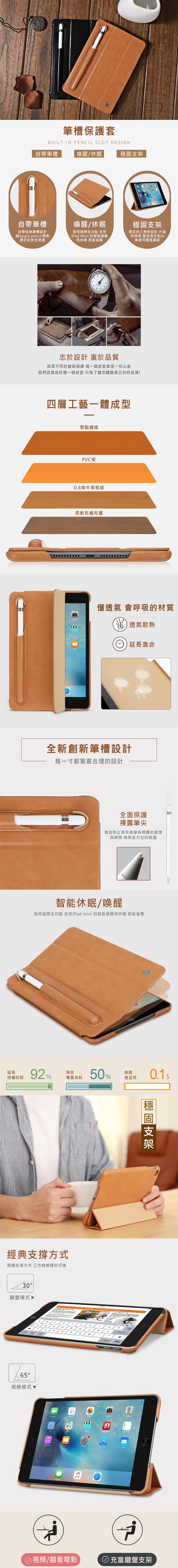 JISONCASE Apple iPad Mini(2019)三折筆槽側翻皮套