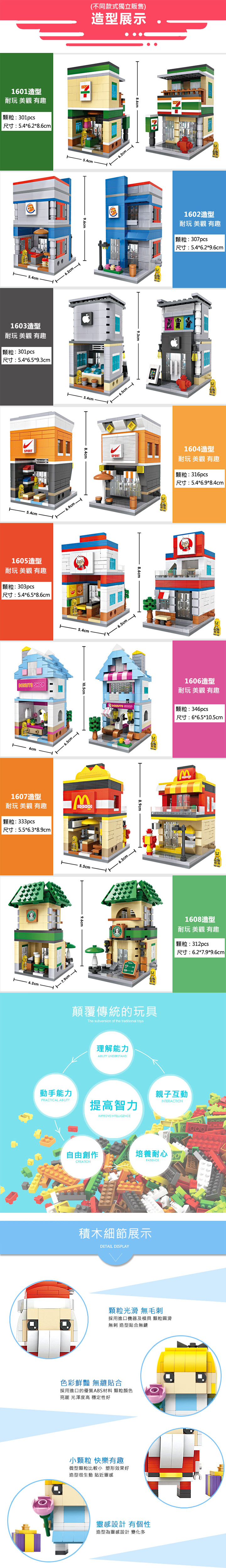 LOZ mini 鑽石積木-1601-1608 街景系列