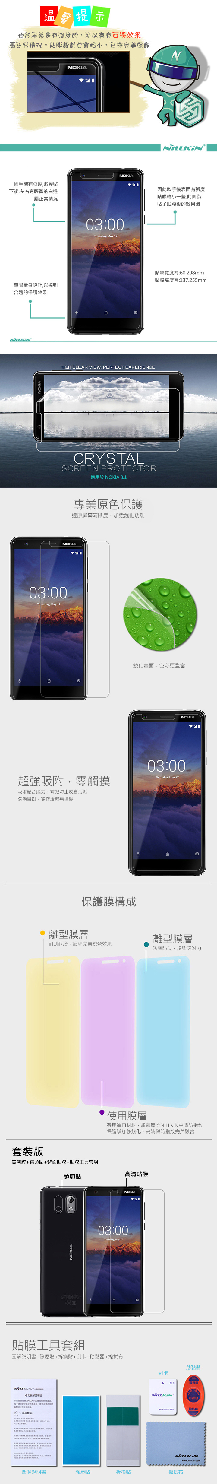 NILLKIN NOKIA 3.1 超清防指紋保護貼 - 套裝版