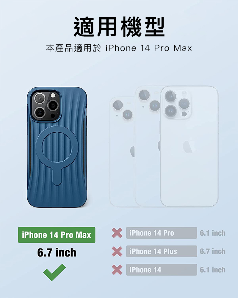 適用機型 iPhone 14 Pro MaxiPhone 14 Pro Max iPhone 14 Pro6.1 inch6.7 inchiPhone 14 Plus6.7 inch iPhone 146.1 inch